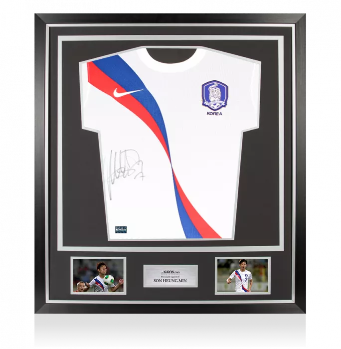 icons Son Heung-min Front Signed Korea Republic 2012-13 Away Shirt In Classic Frame