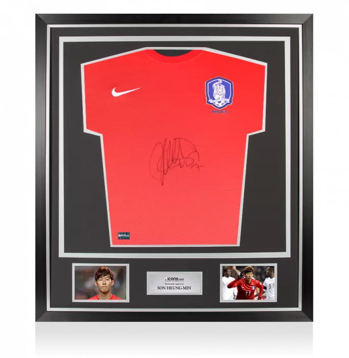 icons Son Heung-min Front Signed Korea Republic 2012-13 Home Shirt In Classic Frame