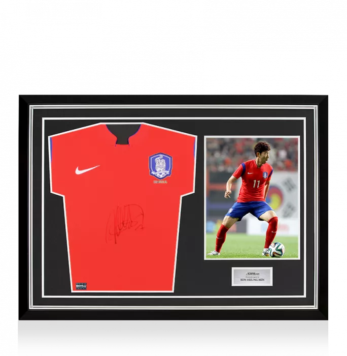 icons Son Heung-min Front Signed Korea Republic 2014-15 Home Shirt In Hero Frame: Option 1