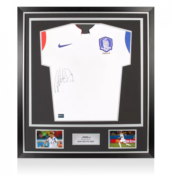 icons Son Heung-min Front Signed Korea Republic 2014-15 Away Shirt In Classic Frame