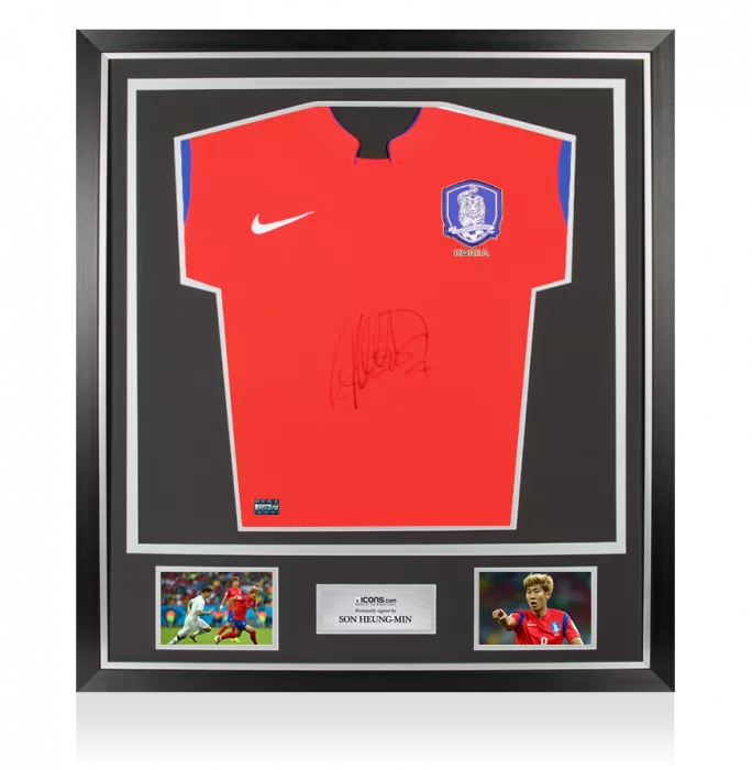 icons Son Heung-min Front Signed Korea Republic 2014-15 Home Shirt In Classic Frame