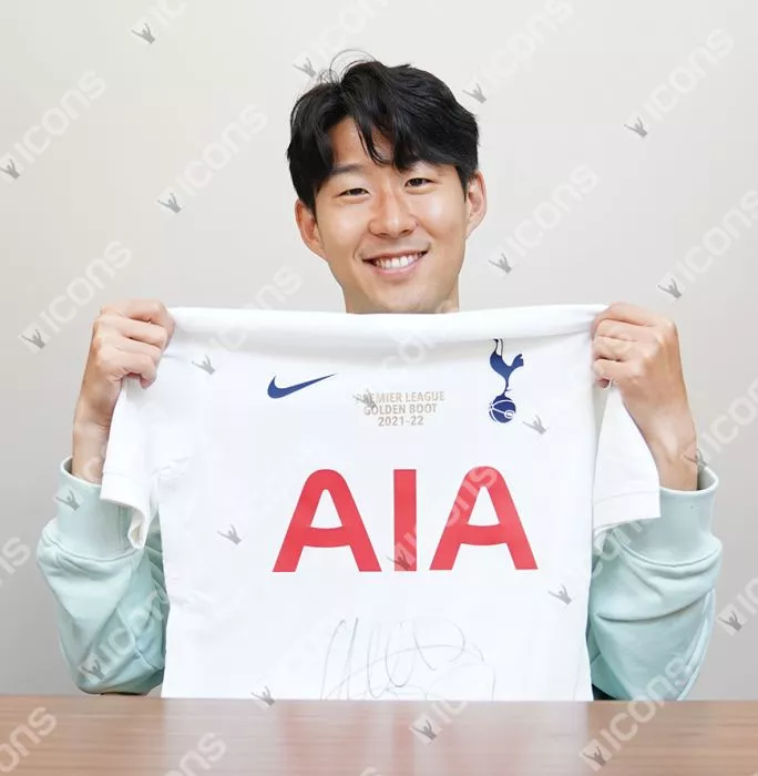 Icons Son Heung-min Front Signed Tottenham Hotspur 2021-22 Home Shirt: 2021-22 Premier League Golden Boot Edition