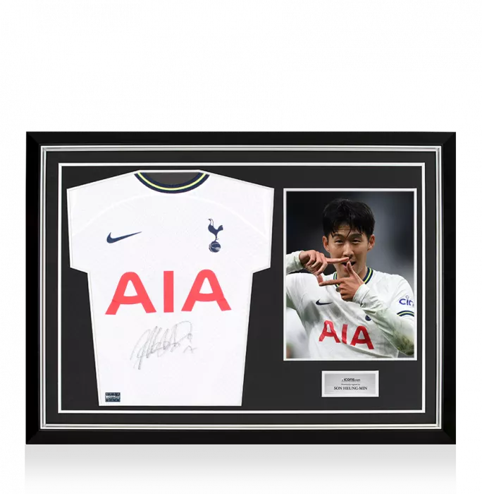icons Son Heung-min Front Signed Tottenham Hotspur 2022-23 Home Shirt In Hero Frame: Option 1