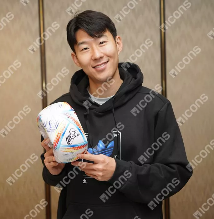 Icons Son Heung-min Signed 2022 FIFA World Cup Football In Acrylic Case