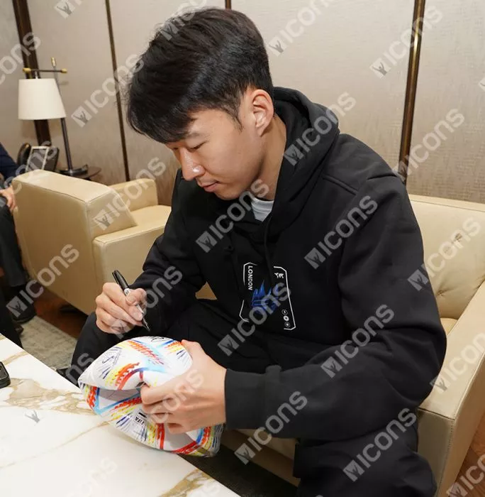 Icons Son Heung-min Signed 2022 FIFA World Cup Football In Acrylic Case