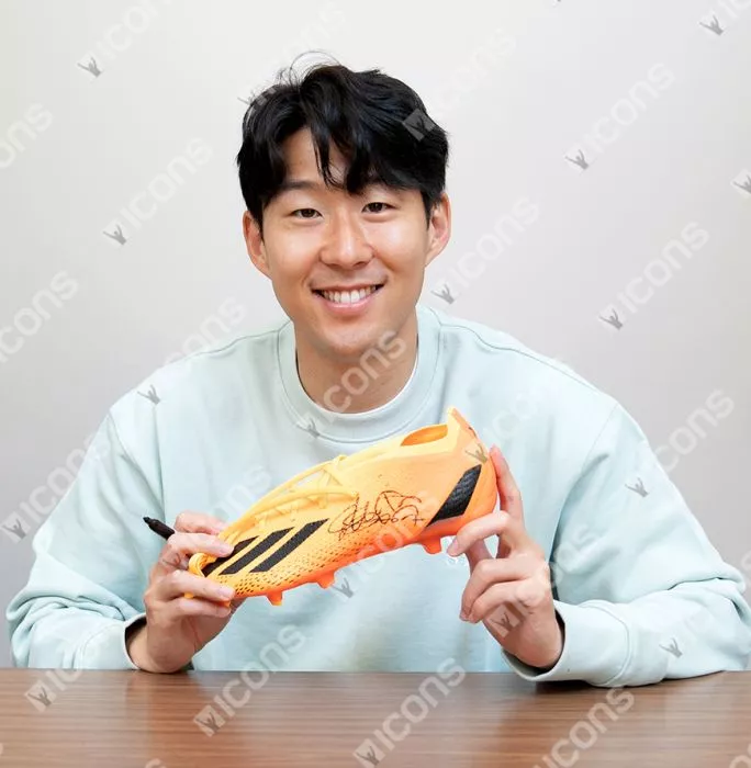 Icons Son Heung-min Signed Adidas X Boot Orange In Acrylic Case