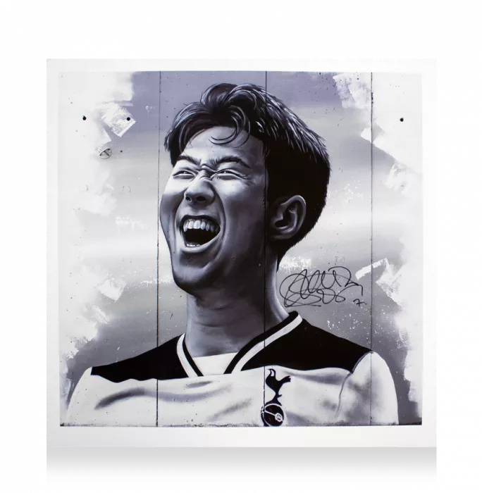 Icons Son Heung-min Signed And Framed MurWalls Limited Edition Graffiti Art - Black & White Celebration