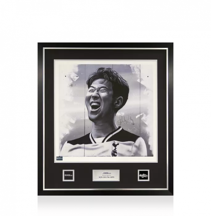 icons Son Heung-min Signed and Framed MurWalls Limited Edition Graffiti Art - Black & White Celebration