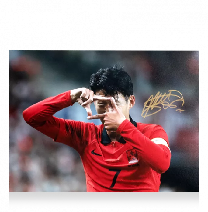 Icons Son Heung-min Signed Korea Republic Photo In Black Wooden Frame: Goal V Cameroon - International Friendly