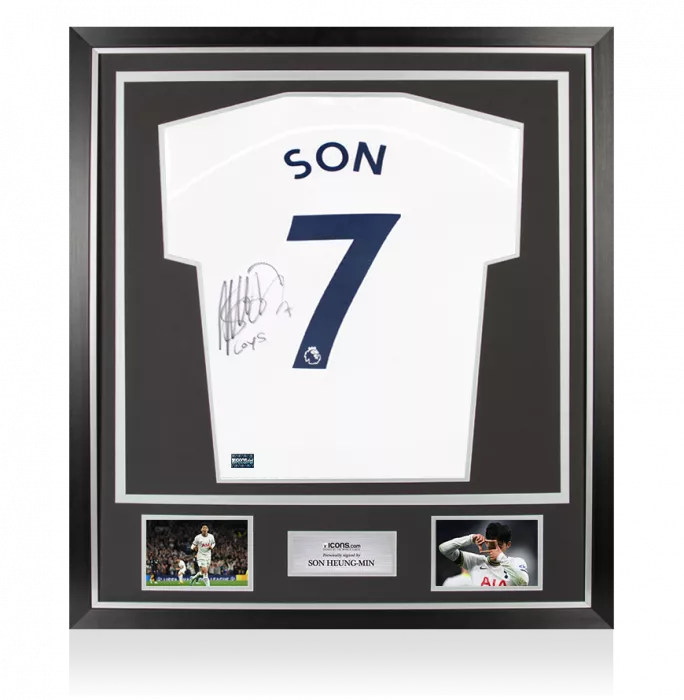icons Son Heung-min Signed Tottenham Hotspur 2022-23 Home Shirt In Classic Frame: "COYS" Inscription