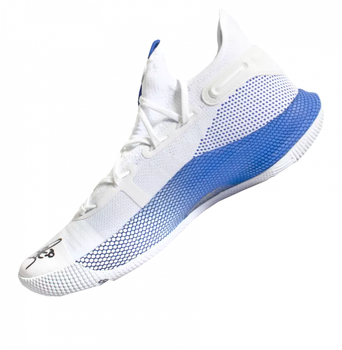 Icons Stephen Curry Signed White And Blue Under Armour Curry 6 Basketball Sneakers