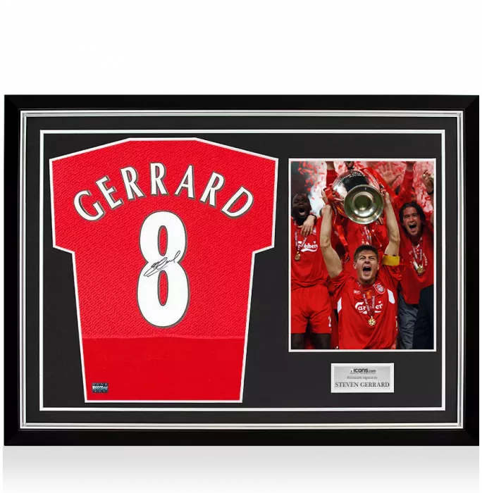 icons Steven Gerrard Back Signed Liverpool 2005 Home Shirt In Hero Frame: Option 1