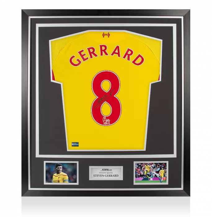 icons Steven Gerrard Back Signed Liverpool 2014-15 Away Shirt In Classic Frame