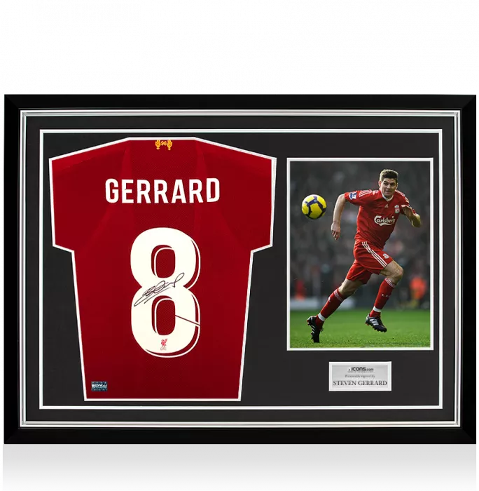 Icons Steven Gerrard Back Signed Liverpool 2019-20 Home Shirt In Hero Frame: Option 1