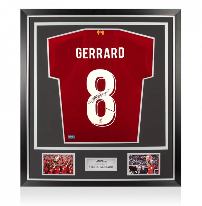 icons Steven Gerrard Back Signed Liverpool 2019-20 Home Shirt In Classic Frame