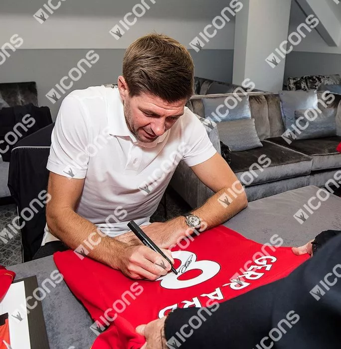 Icons Steven Gerrard Back Signed Modern Liverpool Home Shirt With 2017-18 Premier League Numbers In Classic Frame