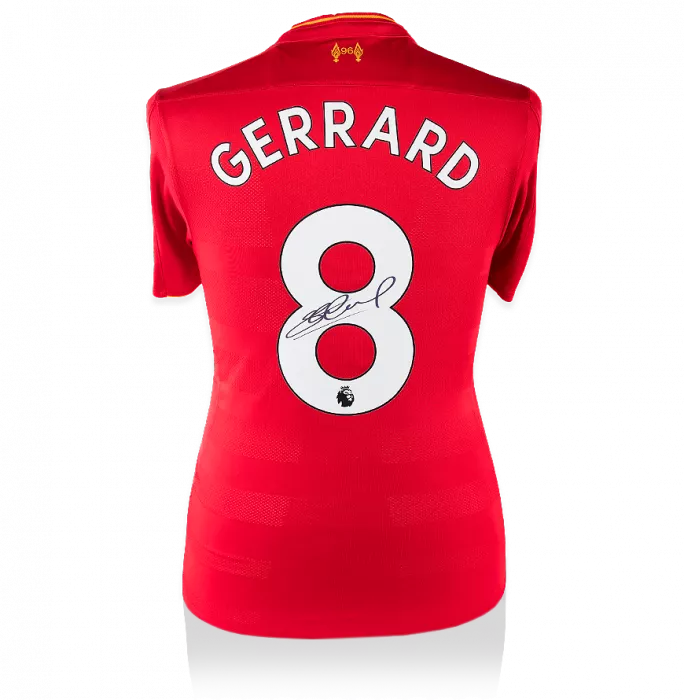 icons Steven Gerrard Back Signed Modern Liverpool Home Shirt With 2017-18 Premier League Numbers