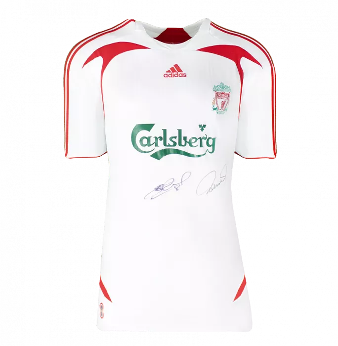 Icons Steven Gerrard & Fernando Torres Dual Signed Liverpool FC 2007-08 Away Shirt In Hero Frame: Option 1