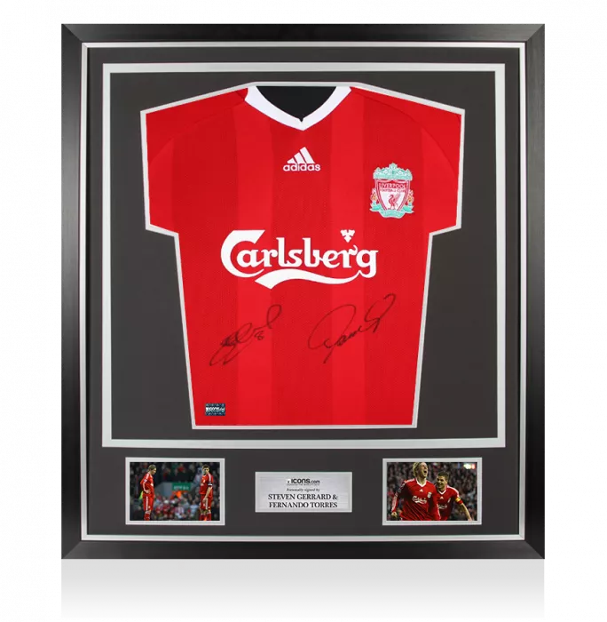 icons Steven Gerrard & Fernando Torres Dual Signed Liverpool FC 2008-10 Home Shirt In Classic Frame