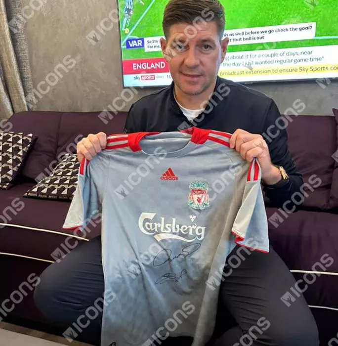 Icons Steven Gerrard & Fernando Torres Dual Signed Liverpool FC 2008-09 Away Shirt In Hero Frame: Option 1