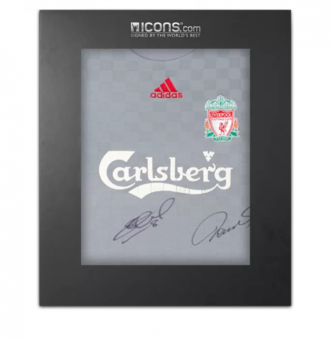 icons Steven Gerrard & Fernando Torres Dual Signed Liverpool FC 2008-09 Away Shirt In Deluxe Packaging