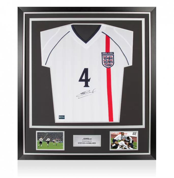 Icons Steven Gerrard Front Signed England 2001-02 Home Shirt In Classic Frame