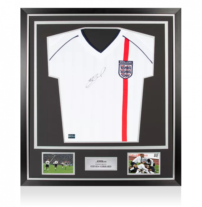 icons Steven Gerrard Front Signed England 2002 Home Shirt In Classic Frame