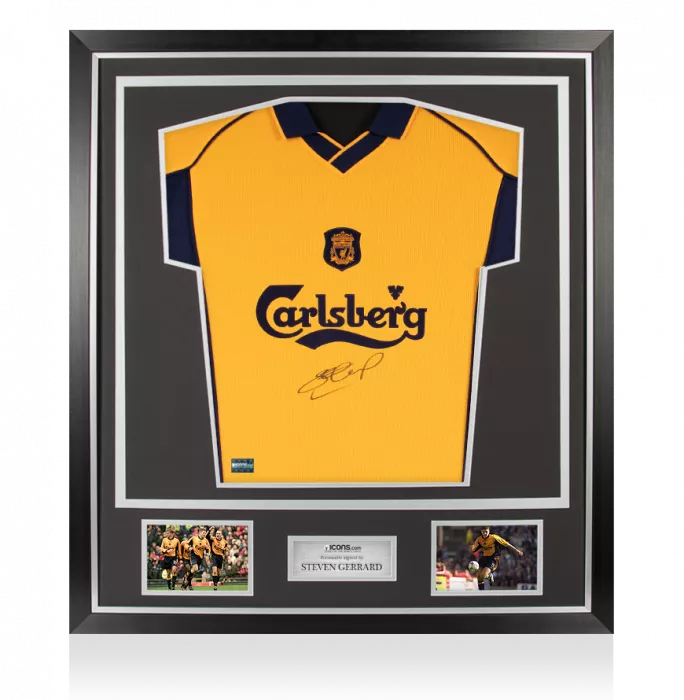 icons Steven Gerrard Front Signed Liverpool 2000-01 Away Shirt In Classic Frame