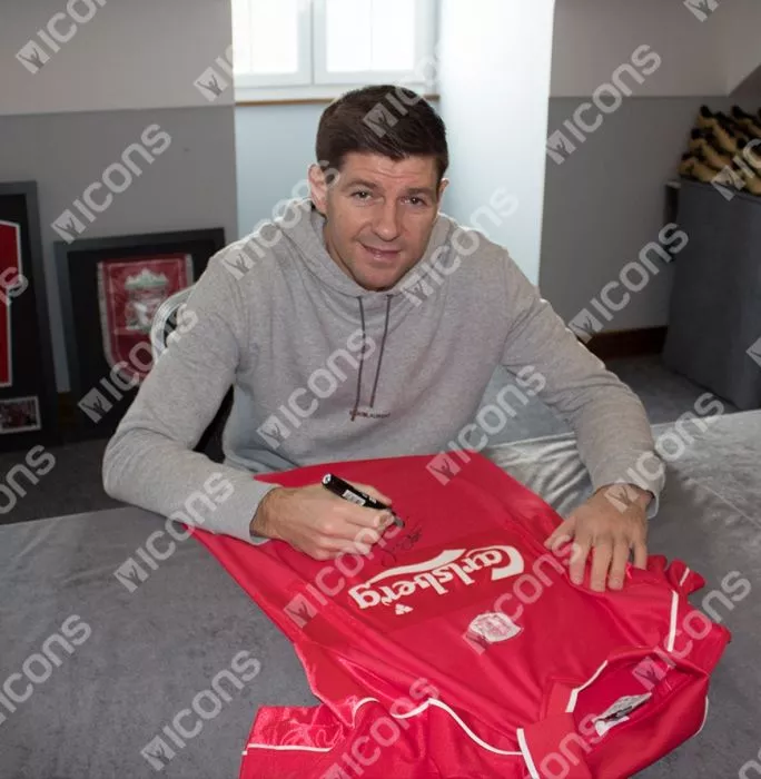 Icons Steven Gerrard Front Signed Liverpool 2000-01 Home Shirt In Classic Frame