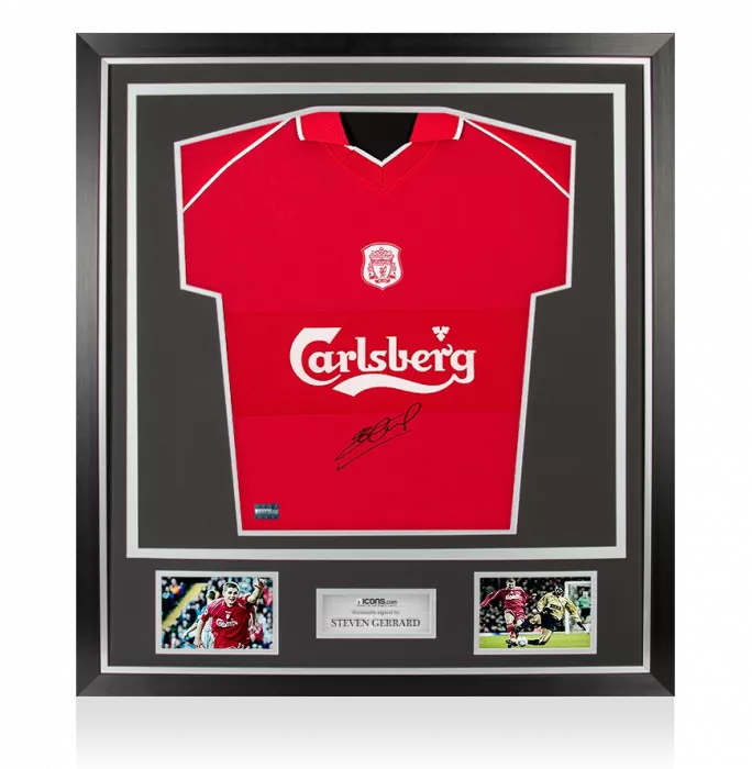 Icons Steven Gerrard Front Signed Liverpool 2000-01 Home Shirt In Classic Frame