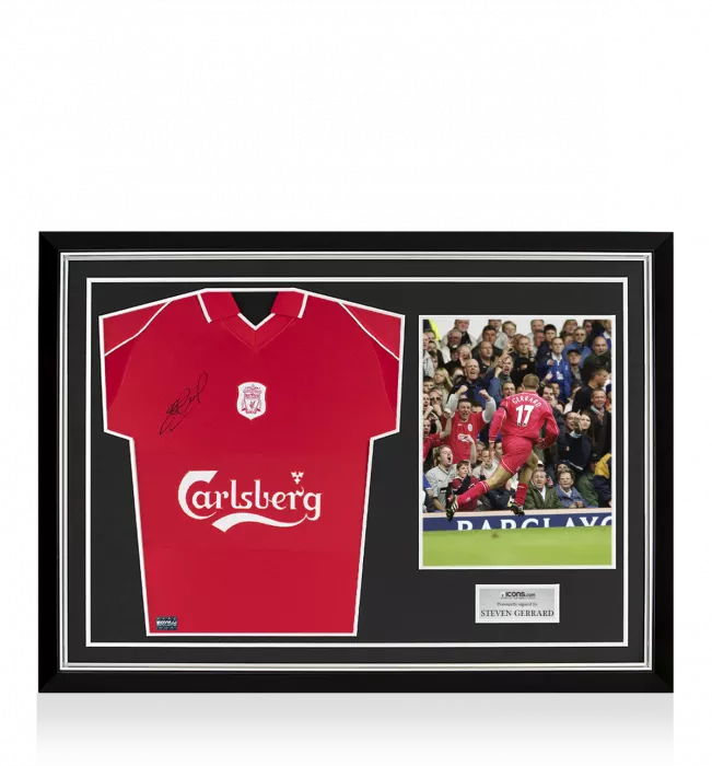 Icons Steven Gerrard Front Signed Liverpool 2000-02 Home Shirt Home Shirt In Hero Frame: Option 1