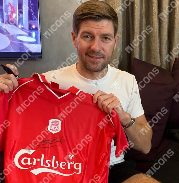 Icons Steven Gerrard Front Signed Liverpool 2000-02 Home Shirt In Classic Frame