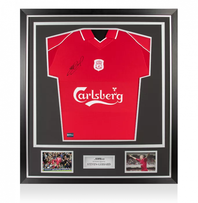 icons Steven Gerrard Front Signed Liverpool 2000-02 Home Shirt In Classic Frame