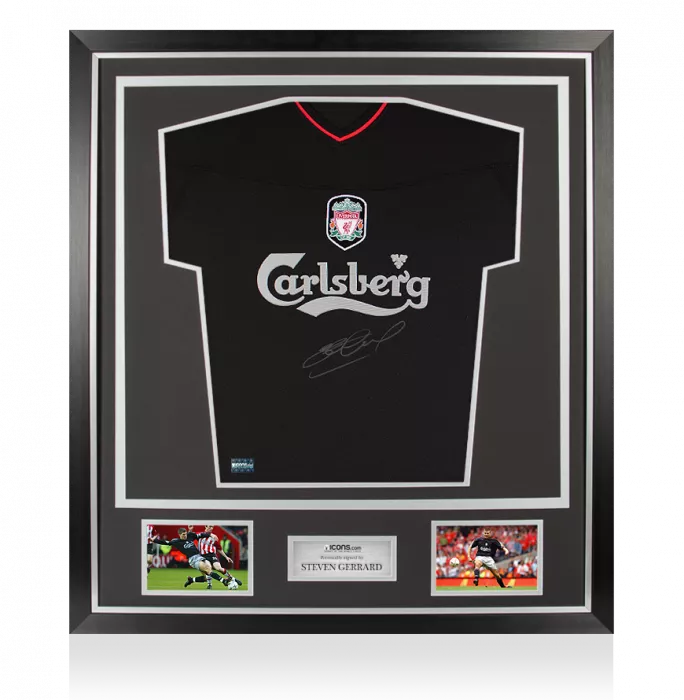 icons Steven Gerrard Front Signed Liverpool 2002-03 Away Shirt In Classic Frame