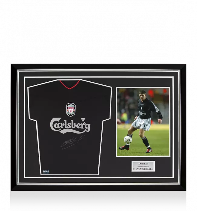 icons Steven Gerrard Front Signed Liverpool 2002-03 Away Shirt Home Shirt In Hero Frame: Option 1