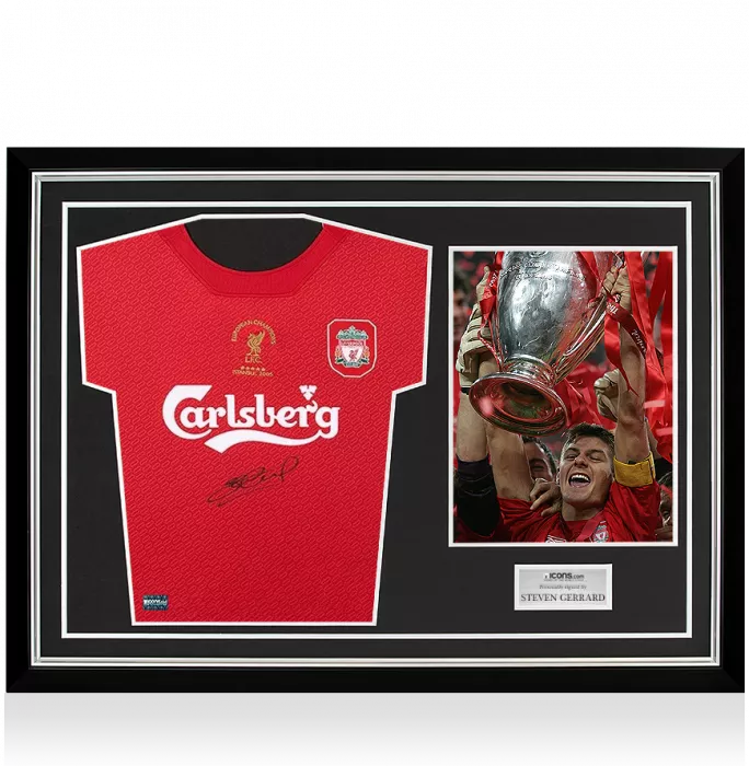 icons Steven Gerrard Front Signed Liverpool 2005 Home Shirt In Hero Frame: UEFA Champions League Final Edition: Option 1