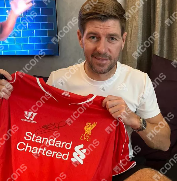 Icons Steven Gerrard Front Signed Liverpool 2014-15 Home Shirt In Classic Frame