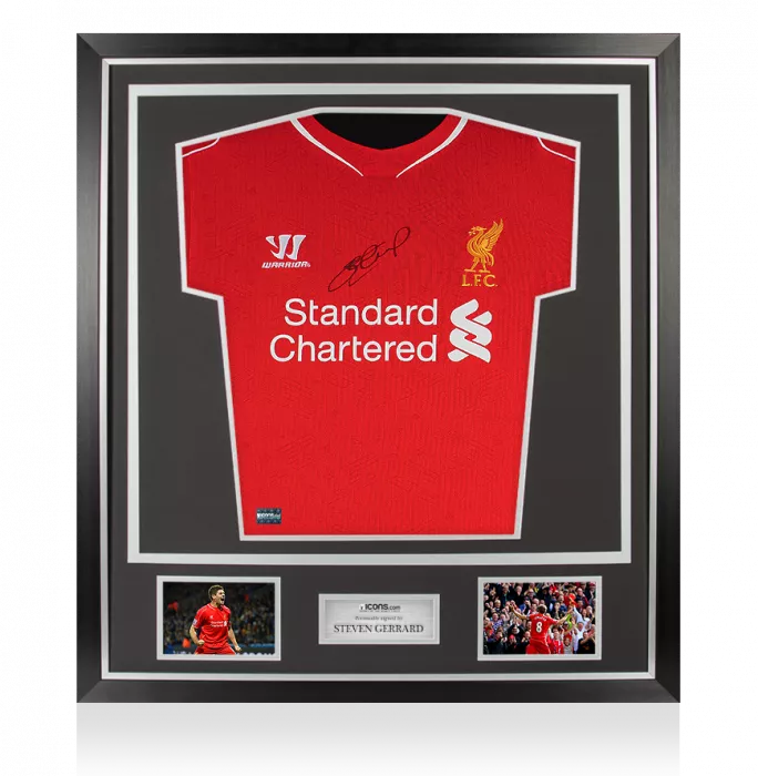 icons Steven Gerrard Front Signed Liverpool 2014-15 Home Shirt In Classic Frame