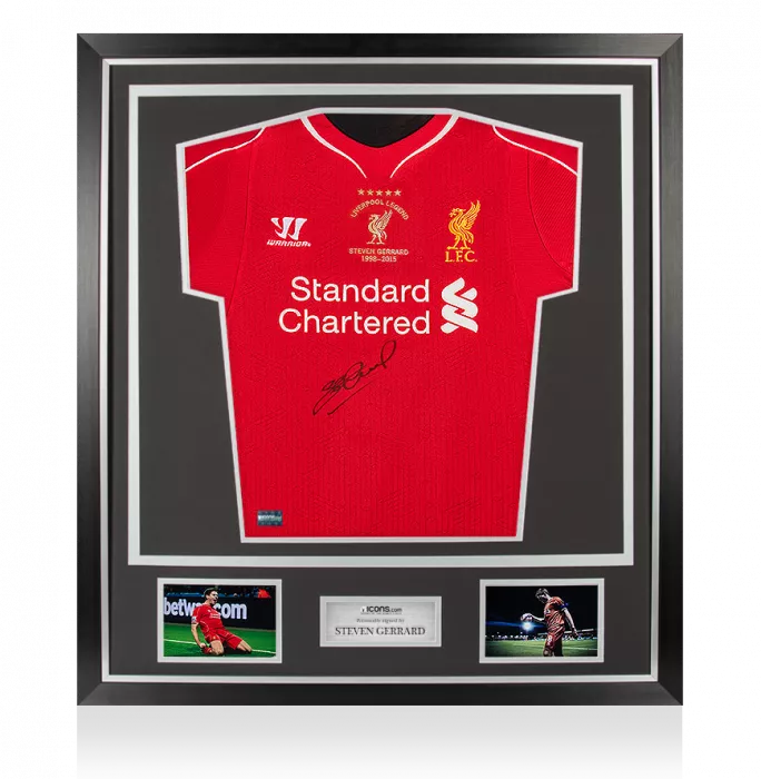 Icons Steven Gerrard Front Signed Liverpool 2014-15 Home Shirt In Classic Frame: Liverpool Legend Special Edition