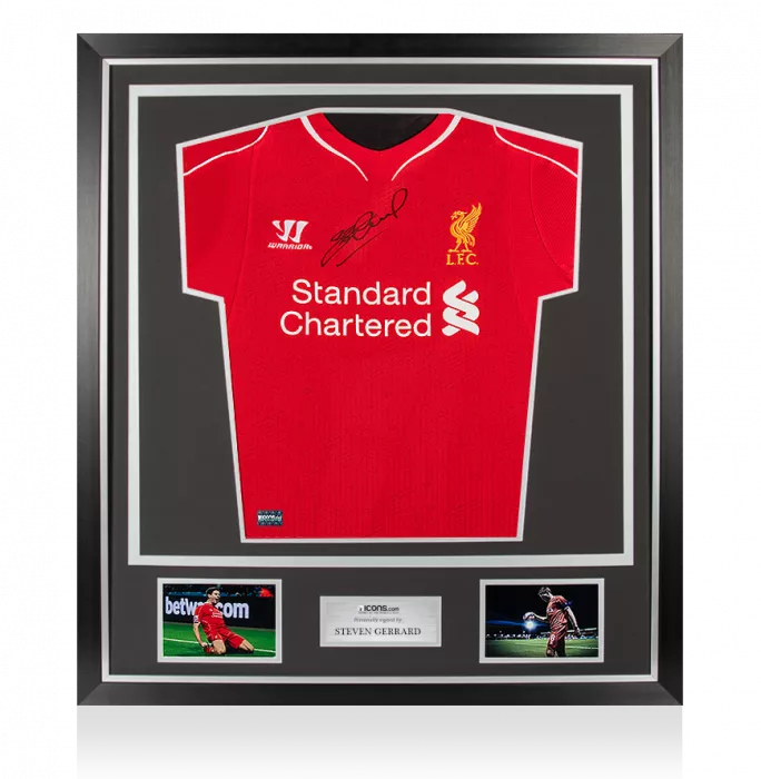 Icons Steven Gerrard Front Signed Liverpool 2014-15 Home Shirt In Classic Frame