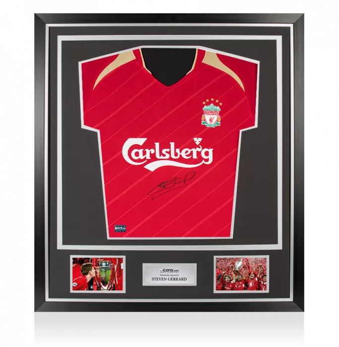 icons Steven Gerrard Front Signed Liverpool FC 2005-06 Home Shirt In Classic Frame