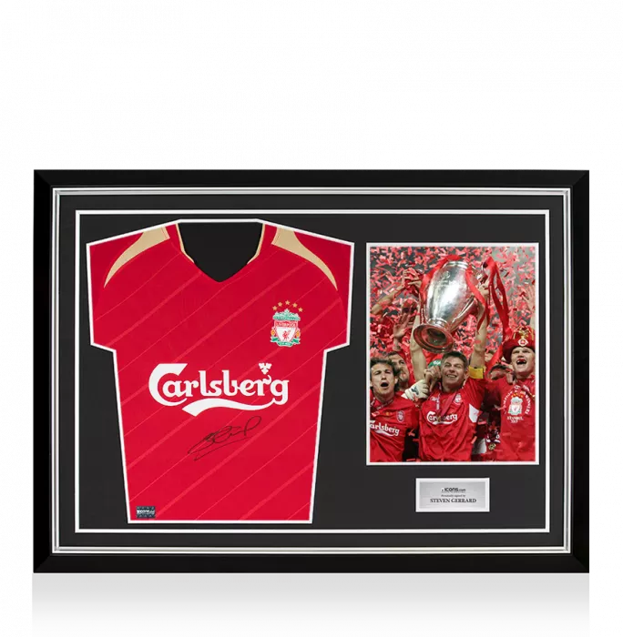 icons Steven Gerrard Front Signed Liverpool FC 2005-06 Home Shirt In Hero Frame: Option 1