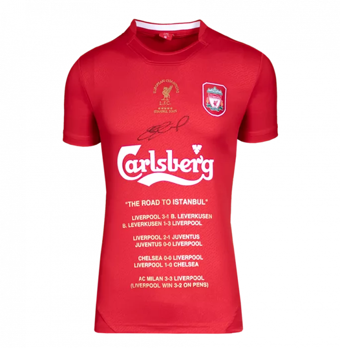 icons Steven Gerrard Front Signed Liverpool FC 2005 UEFA Champions League Stats Shirt
