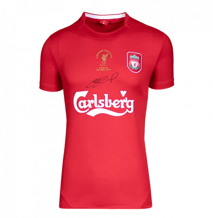 Icons Steven Gerrard Front Signed Liverpool FC Shirt - 2005 UEFA Champions League Winners In Hero Frame: Option 1