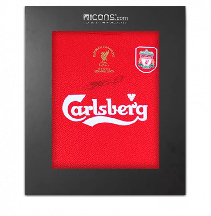icons Steven Gerrard Front Signed Liverpool FC Shirt - 2005 UEFA Champions League Winners In Deluxe Packaging
