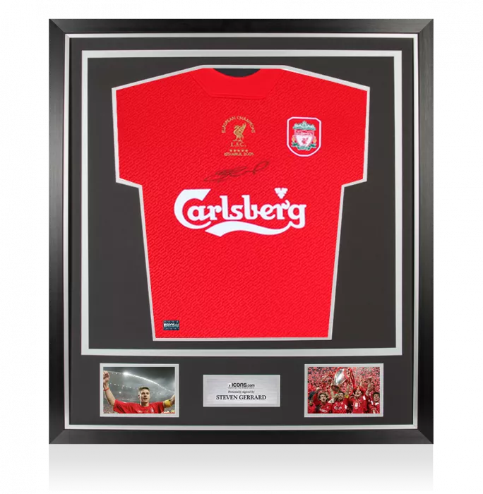 icons Steven Gerrard Front Signed Liverpool FC Shirt - 2005 UEFA Champions League Winners In Classic Frame