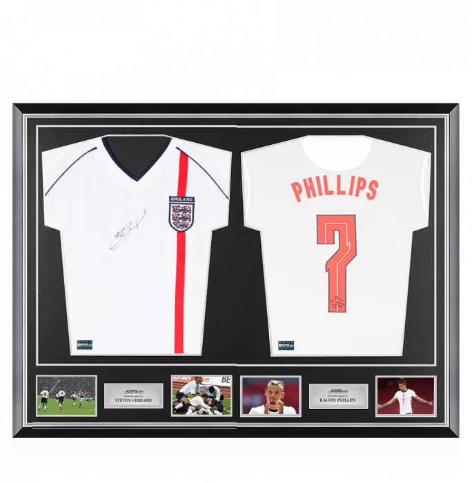 icons Steven Gerrard & Kalvin Phillips Signed England Shirts In Classic Dual Frame