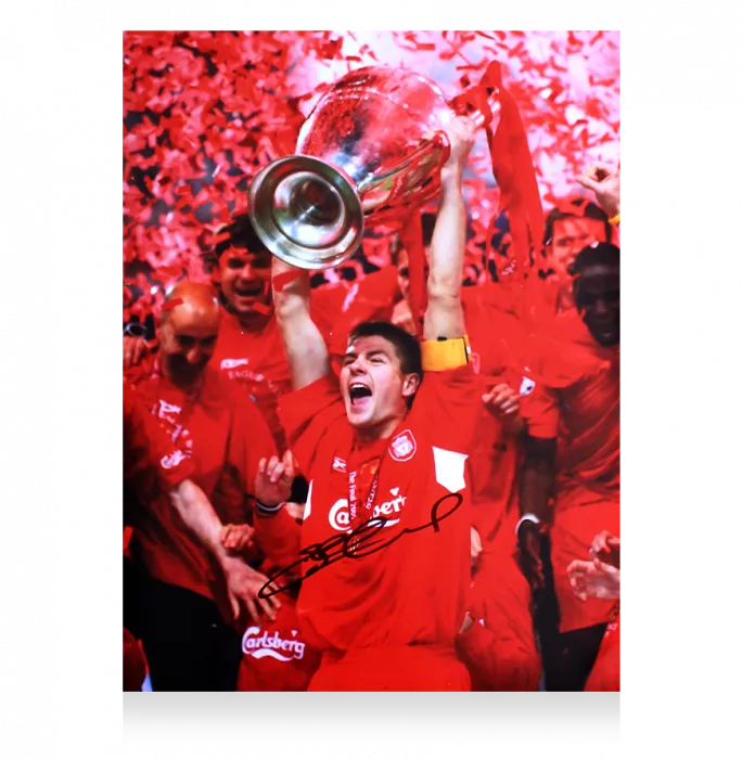 Icons Steven Gerrard Official UEFA Champions League Signed And Framed Liverpool FC Photo: 2005 UEFA Champions League Winner