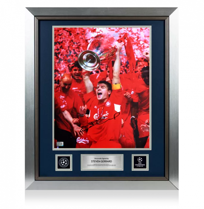 Icons Steven Gerrard Official UEFA Champions League Signed And Framed Liverpool FC Photo: 2005 UEFA Champions League Winner