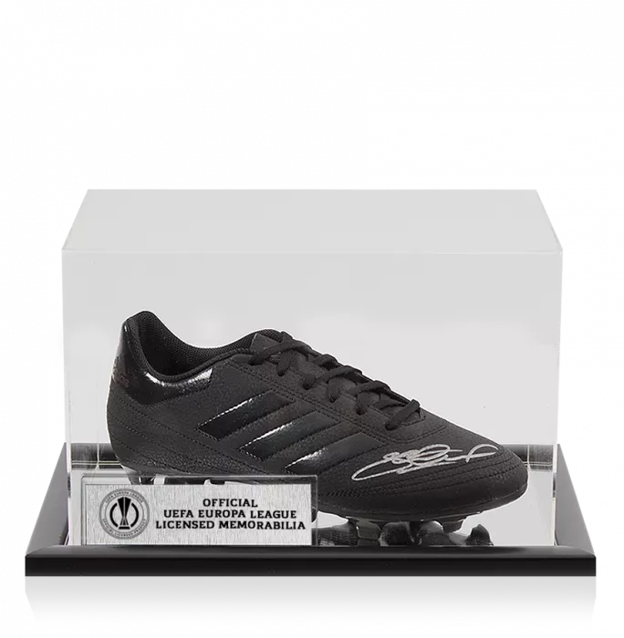 icons Steven Gerrard Official UEFA Europa League Signed Black Adidas Blackout Boot In Acrylic Case